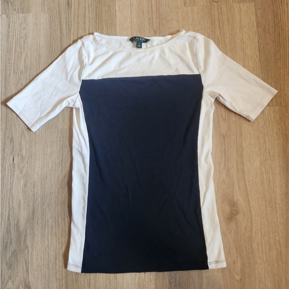 Ralph Lauren Navy and Cream Long Sleeve Tee